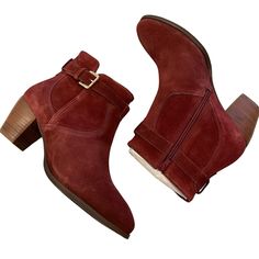 Diba Sleek Bootie 10 Red Burgundy Leather Boot Fall Winter Autumn Step Up Your Fall Fashion Game With These Cute Diba Booties. They Are In A Lovely Burgundy Leather Colorway And Feature A Goldtone Buckle Accent. The Boots Have A 3 Inch Heel And Inside Ankle Zipper For Ease Of Dressing. The Booties Come From A Shipment Of Brand New Inventory From A Higher End Styling Service. Check Out My Other Listings If You Like These, As I'll Be Adding More Daily Until They're All Listed. Reach Out With Any Q Fall Suede Heels With Red Sole, 3 Inch Heels, Red Burgundy, Leather Boot, Boots Fall, Burgundy Red, Shoes Heels Boots, Step Up, Fall Fashion