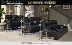 three recliners are shown in the same color as each other, and one is labeled no risers needed