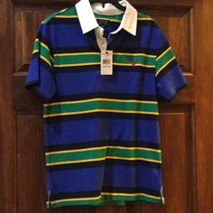 Nwt Boys Polo Shirt Great For Spring! Preppy Blue Cotton Polo Shirt, Blue Collared Polo Shirt Preppy Style, Preppy Blue Collared Polo Shirt, Blue Cotton School Shirt, Preppy Short Sleeve Blue Shirt, Blue Short Sleeve School Shirt, Preppy Blue Short Sleeve Shirt, Preppy Blue Tops For School, Blue Casual Polo Shirt For School