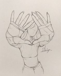 a drawing of a person holding their hands up