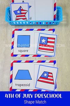 four fourth of july preschool worksheets with the words 4th of july in red, white and blue