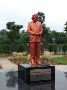 a statue of a man standing in front of a park