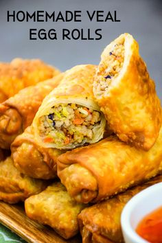 homemade veal egg rolls with dipping sauce