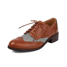 Shop Brown Round Toe Stripe Lace up Women's Wingtip Oxford Shoes Dress Shoes color Brown for Anniversary, School, Work with worldwide Free shipping & Free return. Retro Pointed Toe Lace-up Shoes With Brogue Detailing, Retro Brogue Detailing Closed Toe Oxfords, Retro Brogue Lace-up Shoes With Pointed Toe, Retro Brogue Oxfords With Closed Toe, Retro Almond Toe Oxfords For Workwear, Retro Oxfords With Leather Sole For Office, Office Lace-up Shoes With Pointed Toe And Removable Insole, Retro Leather Sole Oxfords For Office, Retro Office Oxfords With Leather Sole