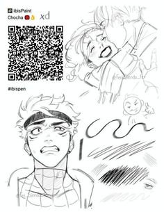 an image of some cartoon characters with qr code on their face and another drawing