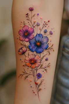 a woman's thigh with colorful flowers on it