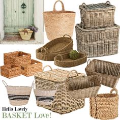 several baskets are shown with the words hello lovely basket love