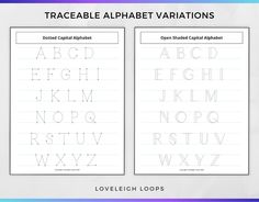 traceable alphabet variations with capital and lowercase letters