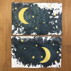 two pieces of paper that have been made to look like the moon and stars