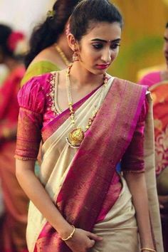 Puff sleeve blouse designs Blouse Design Images, Indian Saree Blouses Designs, Blouse Designs Silk