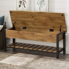 Enjoy fast, free nationwide shipping!  Owned by a husband and wife team of high-school music teachers, HawkinsWoodshop.com is your one stop shop for quality and USA handmade industrial, modern, mid-century, and rustic furniture as well as imported furniture like our Barnwood Brown Julian Rustic Farmhouse Lift Top Entry Bench w/ Bottom Rack. Shoe Storage Dimensions, Forest Gate, Diy Storage Bench, Bench Mudroom, Slatted Shelves, Walker Edison Furniture, Entryway Shoe Storage, Entryway Shoe