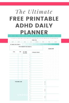 If you've struggled with feeling overwhelmed with daily task management or procrastination, this free printable ADHD daily planner template is here to help! Get a jumpstart on staying organized and focused while managing your symptoms. Daily Routine Planner Ideas, Daily Routine Planner Free Printable, Free Printable Daily Planner Template, Free Daily Planner Printables, Free Printable Planner Pages, Daily Planner Ideas, Daily Task List, Book Printables