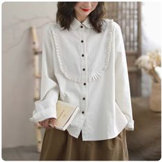 Details: Gender: Women Item Type: Blouse Material: Cotton Pattern Type: Solid Season: Spring, Autumn Style: Leisure, Daily, Retro Occasion: Going Out, Daily Size: One Size Length: 65.00 cm/ 25.59 " Bust: 112.00 cm/ 44.09 " Shoulder: 42.00 cm/ 16.54 " Sleeve: 59.00 cm/ 23.23 " Casual Blouse Women, Linen Shirts Women, Blouse Material, Autumn Style, Pink Blouse, Casual Blouse, Luxembourg, Latvia, Retro Outfits