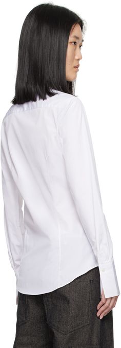 Heavyweight slim-fit organic cotton poplin shirt. · Spread collar · Button closure · Darts at front and back · Shirttail hem · Single-button barrel cuffs · Mother-of-pearl hardware Supplier color: White Cotton Poplin Shirt, Poplin Shirt, Cotton Poplin, Mother Of Pearl, Barrel, Top Brands, Color White, Organic Cotton, Slim Fit