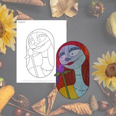 an image of a cartoon character surrounded by autumn leaves and sunflowers