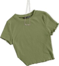 Trendy Ribbed Crew Neck Knit Top, Green Crew Neck Knit Top, Cotton Crew Neck Knit Top, Trendy Ribbed Crew Neck Tops, Solid Color Ribbed Crew Neck Knit Top, Cotton Crew Neck Knit Top In Solid Color, Solid Ribbed Crew Neck Knit Top, Ribbed Solid Color Crew Neck Knit Top, Casual Green Tops With Ribbed Neckline