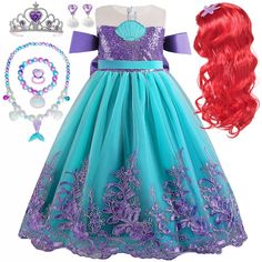 PRICES MAY VARY. Great little mermaid costume for girls, includes sequin and lurex mermaid dress, long synthetic red hair wig, tiara, necklace and gloves. Deluxe Ariel costume and wig set for girls. Super durable. Superior quality. 100% polyester. Super value pack for role play. Perfect for Halloween dress up parties, little mermaid costume, Ariel costume, Ariel dress, mermaid girl costume, undersea adventure themed parties, Halloween costume dress up, little mermaid role playing, activity, ever Girls Mermaid Costume, Mermaid Wig, Ariel Costume, Tiara Necklace, Ariel Costumes, Ariel Cosplay, Birthday Party Halloween, Little Mermaid Costume, Outdoor Festival