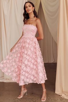 Dori Floral Embellished Midi Dress Blush by Selfie Leslie Pink Reception Dress Brides, Pink Floral Bridesmaid Dress, Pink Reception Dress, Pink Floral Midi Dress, Blush Pink Dress, Pink Tulle Dress, Floral Embellishment, Tulle Midi Dress, Embellished Midi Dress