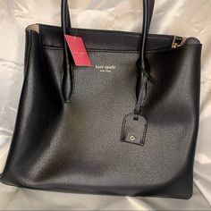 Black Leather Material, Brand New, Never Used Black Shoulder Bag For Office With Dust Bag, Black Office Bags With Gold-tone Hardware, Black Rectangular Kate Spade Bag, Classic Black Shopping Bag, Elegant Black Kate Spade Bag, Kate Spade Black Travel Satchel, Kate Spade Black Satchel For Travel, Kate Spade Black Bag For Daily Use, Kate Spade Black Satchel For Everyday