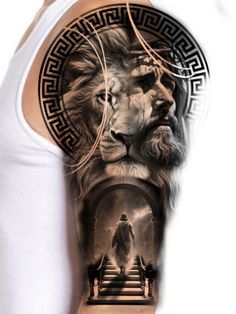 a man with a lion tattoo on his arm