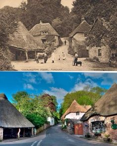 an old and new photo of the same village