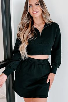 Casually Cute, This Cropped, Half-Zip Pullover Will Be Your Constant Go-To Top On Lounge Or Casual Days! $40, FAST AND FREE US SHIPPING! Cropped Half Zip, Half Zip Windbreaker, Building Confidence, Mini Skirt Black, Flying Monkey Jeans, Large Dress, Jeans Size Chart, Outfit Combinations, Half Zip Pullover