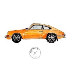 an orange sports car is shown in this drawing