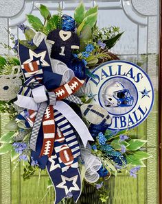 a football themed wreath on the front door