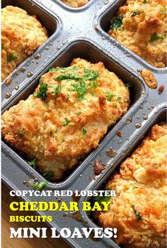 an advertisement for cheddar bay biscuits in a muffin tin