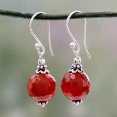 Artisan Crafted Red Agate and Sterling Silver Hook Earrings - Glorious Crimson | NOVICA Small Dangle Earrings, Beaded Earrings Diy, Handmade Jewelry Earrings, Agate Earrings, Jewelry Images, Red Earrings, Red Agate, Handcrafted Earrings, Christmas Earrings