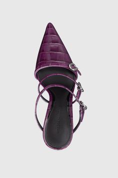 Make a bold statement with the Mule with Buckles. Featuring a high heel and standout buckle details, this mule is crafted from premium leather with a pointed toe. The leather lining and sock provide comfort, ensuring you look and feel your best. Style# BUCKLEMLH94 Leather Crocodile Heel Height: 3. | Rebecca Minkoff Buckle Heeled Mule In Berry - Size 7.5 Luxury Pointed Toe Mules With Reinforced Heel, Modern Calf Leather Heels With Buckle Closure, Designer Mules With Pointed Toe And Reinforced Heel, Designer Mules With Reinforced Heel And Pointed Toe, Luxury Pointed Toe Mules For Office, Pointed Toe Calf Leather Heels With Buckle, Pointed Toe Calf Leather Heels With Buckle Closure, Luxury Heels With Buckle Closure For Office, Luxury Office Heels With Buckle Closure