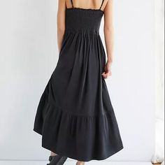 By Anthropologie Size Small New With Tag Flounced Maxi Dress Black A Smocked Bodice And A Sweeping Silhouette Make This Maxi Dress An Instant Summer Classic. Cotton Adjustable Straps Smocked Bodice Maxi Silhouette Flounced Hem Pullover Styling Machine Wash Black Maxi Dress With Gathered Waist, Casual Smocked Dress With Ruffle Hem For Dress-down Occasions, Black Midi Dress With Gathered Waist, Black Smocked Midi Dress With Ruffles, Black Midi Smocked Dress For Spring, Black Midi Smocked Dress With Ruffles, Spring Black Maxi Dress With Gathered Waist, Black Summer Maxi Dress With Gathered Waist, Black Smocked Bodice Dress For Day Out