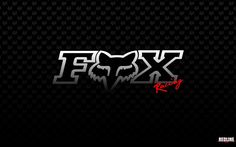 the fox logo on a black background with red and white letters that read fox racing