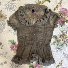 2000s sheer blouse, super cute button up by the... - Depop Sheer Button Up Blouse Outfit, 2000s Blouse, Y2k Blouse, Angelina Ballerina, Vintage Ootd, Upcycle Sewing, 2000s Outfits, Trendy Tops, Sheer Blouse