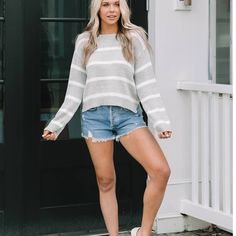 New With Tags Offers Welcome Multiple Sizes Available Narrow Neutral Stripes And A Loose Knit Texture Punch Up The Relaxed Silhouette Of This Easy Going Long Sleeve Sweater From Bb Dakota. We Love This Sweater Paired With White Jeans Or Shorts. Slouchy Fit. Fit Is True To Size. Model Is Wearing A Size Small. Measurements Taken From A Size Small. 70% Cotton, 25% Nylon, 5% Polyester White Casual Cropped Sweater For Layering, Casual White Cropped Soft Knit Sweater, White Casual Knit Cropped Sweater, White Casual Cropped Sweater For Spring, Casual Striped Sweater For Day Out, White Soft Knit Cropped Sweater, Casual Gray Cropped Sweater For Spring, Knit Texture, Loose Knit