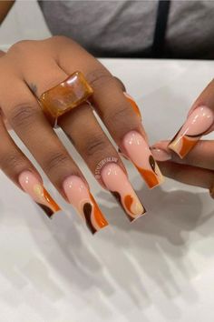 If you are Looking for inspiration for this years thanks giving. Here are some 2021 trending autumn nails. including fall acrylic nails and other trending fall nails. November Nails, Brown Nails, Square Acrylic Nails, Fire Nails, Dope Nails