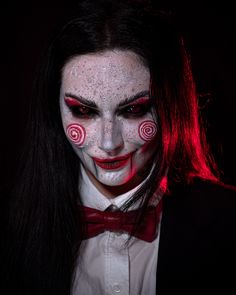 saw movie face painting makeup jigsaw halloween Halloween Makeup Jigsaw, Jigsaw Face Paint, Jigsaw Saw Art, Jigsaw Makeup Woman, Saw Makeup Jigsaw, Saw Halloween Makeup, Jig Saw Costume, Jigsaw Halloween Makeup