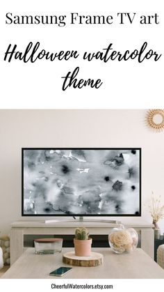 the samsung frame tv art halloween watercolor theme with text overlay that reads,'halloween watercolor theme '