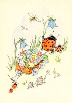 the ladybug and her friends are having fun in the grass