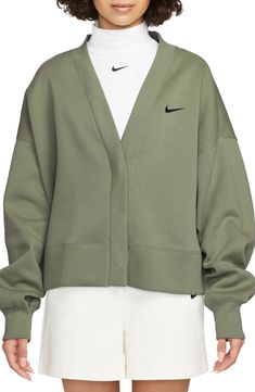 Oversized Athleisure Outerwear For Everyday, Sporty Nike Loungewear Outerwear, Sporty Nike Outerwear For Casual Wear, Oversized Cotton Cardigan With Ribbed Cuffs, Nike Sweater For Winter Loungewear, Nike Winter Outerwear With Relaxed Fit, Nike Relaxed Fit Outerwear For Winter, Nike Relaxed Fit Winter Outerwear, Oversized Nike Sweater For Winter