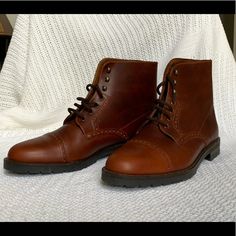 Italian Made Florsheim Leather Cap Toe Boot In A Nice Shade Of Cognac. Great Details Like The Intricate Line Of Perfing Along The Collar And Toe Of The Boot. Stacked Heel And Sole. Never Worn. 12d Classic Brown Work Boots For Fall, Casual Goodyear Welted Cap Toe Work Boots, Casual Cap Toe Work Boots With Leather Sole, Classic Fitted Work Boots For Outdoor, Classic Cap Toe Boots For Outdoor, Classic Cap Toe Work Boots For Outdoor, Classic Brown Work Boots With Leather Footbed, Classic Closed Toe Work Boots For Fall, Classic Work Boots With Closed Toe For Fall