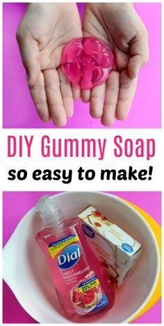 hand soap in a bowl with the words diy gummy soap so easy to make