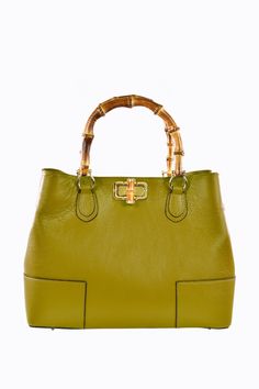 Borsa Bamboo Babe in pelle Dollaro Verde Oliva - Voemièn Green Dollar, Bamboo Rods, Light Gold Color, Bamboo Handles, Gold Accessories, Customer Care, Winter Sale, Leather Working, Leather Handle