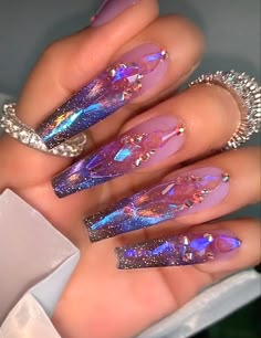 Fantasy Cat, Fancy Nails Designs, Nails Design With Rhinestones, Nail Swag, Bling Acrylic Nails, Gem Nails, Short Acrylic Nails Designs, Holographic Nails