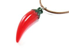 "Pendant Featured: Red Hot Chili Pepper Pendant, Red and Dark Green, Resin Pendant, 1-7/8\" x 1/2\" Necklace Featured: Flat Link Chain, 4 x 3mm, Antique Silver Tone, Lobster Clasp Vintage Iron Twist Curb Chain, 4.6 x 3.3 x 0.6mm, Antique Silver Tone, Lobster Clasp Ball Chain, 2.4mm, Antique Silver Tone, Ball Connector Black or Brown Waxen Cord 2mm, Lobster Clasp Black or Brown Suede Leather Cord 3x1.5mm, Lobster Clasp Gold Tone Plated Flat Link Chain, 4mm x 3mm x 0.8mm, Lobster Clasp Gold Tone P Novelty Red Jewelry For Gifts, Red Novelty Jewelry As Gift, Novelty Red Jewelry Gift, Red Novelty Jewelry For Gift, 2 Necklace, Hottest Chili Pepper, Brown Jewelry, Moon Pendant Necklace, Red Hot Chili Peppers