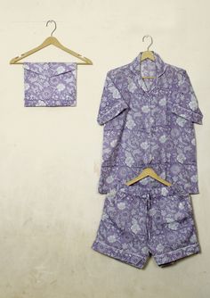 Women Short PJ Set, Lightweight Nightwear, Hand Block Printed Panamas, Bridesmaid Gift, Comfortable Short Pajamas Women Wear morning tea set Please MESSAGE us for CUSTOM ORDERS  Product: 100% Cotton Pajama set with 2 Pockets in Shorts & 1 pocket in shirt Items - Two Piece Nightwear Set : Pajama, Top (Pajama Sets) Shirt: Half Sleeves, button closure with collar. Fit: Relaxed fit Breathable & comfortable, Cotton Pajama Set made From Hand block Printed Fabric.It is hand printed fabric using natural Cotton Pajama Shorts Matching Set For Sleep, Printed Cotton Pajama Shorts For Bedtime, Printed Cotton Pajama Shorts For Sleep, Cotton Printed Pajama Shorts For Bedtime, Cotton Printed Pajama Shorts For Sleepover, Cotton Short Sleeve Pajama Party Sets, Cotton Short Sleeve Sets For Pajama Party, Purple Cotton Sleepwear For Sleeping, Purple Cotton Sleepwear