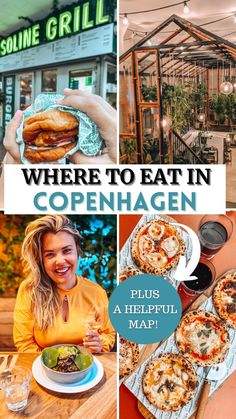 a collage of photos with the words where to eat in coppenhagen