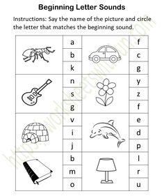 beginning letter sounds worksheet with pictures to help students learn how to read the letters