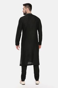 Buy Black Silk Embroidered Placket Leaf Cotton Kurta Set For Men by Mayank Modi - Men Online at Aza Fashions. Kurta Set For Men, Cotton Muslin, Fabric Silk, Churidar, Kurta Set, Full Sleeves, Embroidered Silk, Grey Cotton, Festival Wear