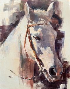 a painting of a white horse with a bridle